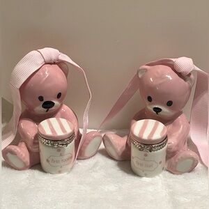Mud Pie “First Tooth & First Curl” Pink Bear Handcrafted Ceramic Keepsake Set